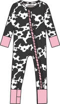 SoftSnooze™ Baby Girls Bamboo Viscose Moo Crew Convertible Ruffle One Piece Footie Pajama