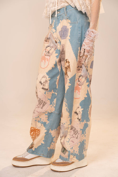 24146P Western Motif Patch Loose Jeans