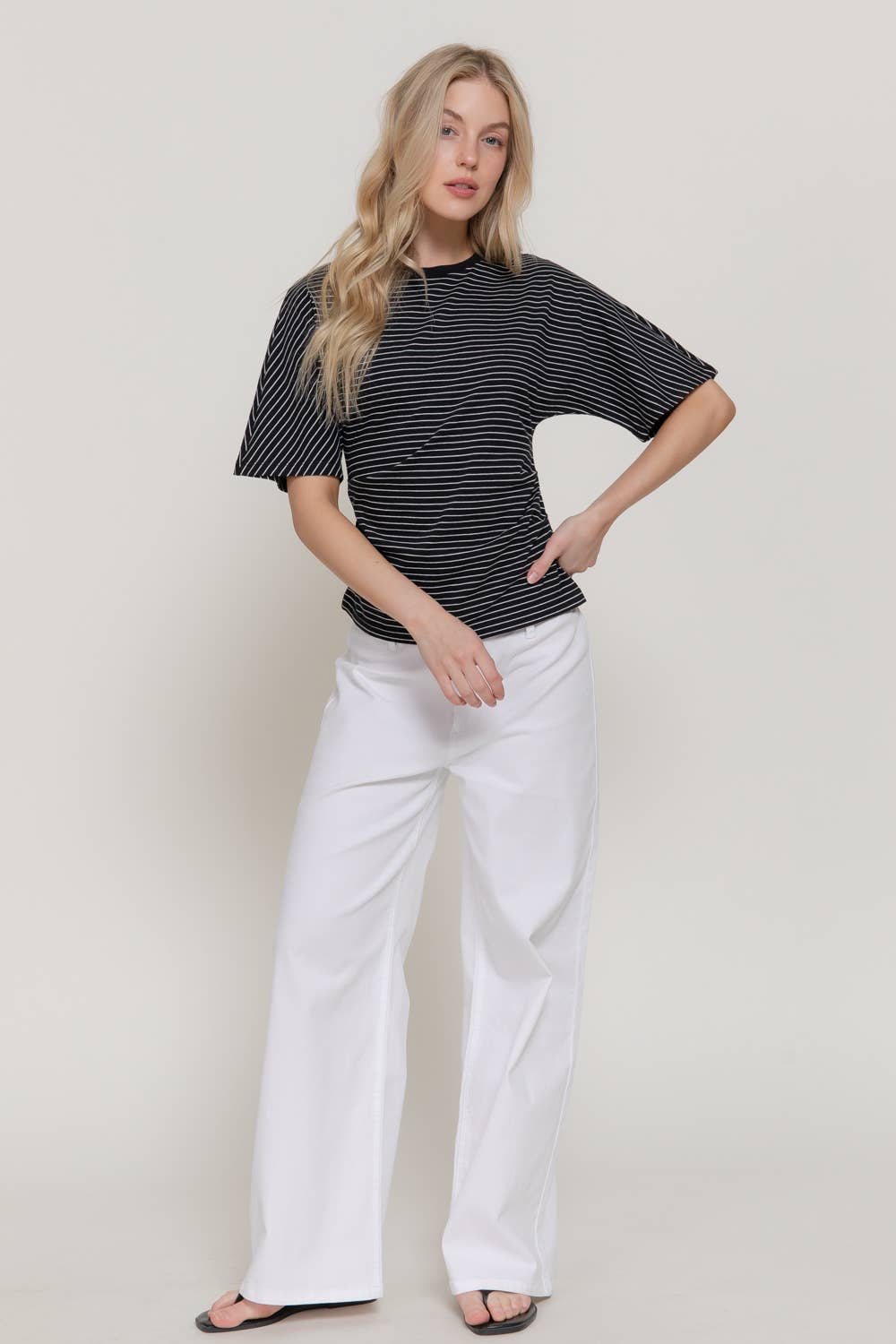 Short Sleeve Defined Silhouette Stripe Top