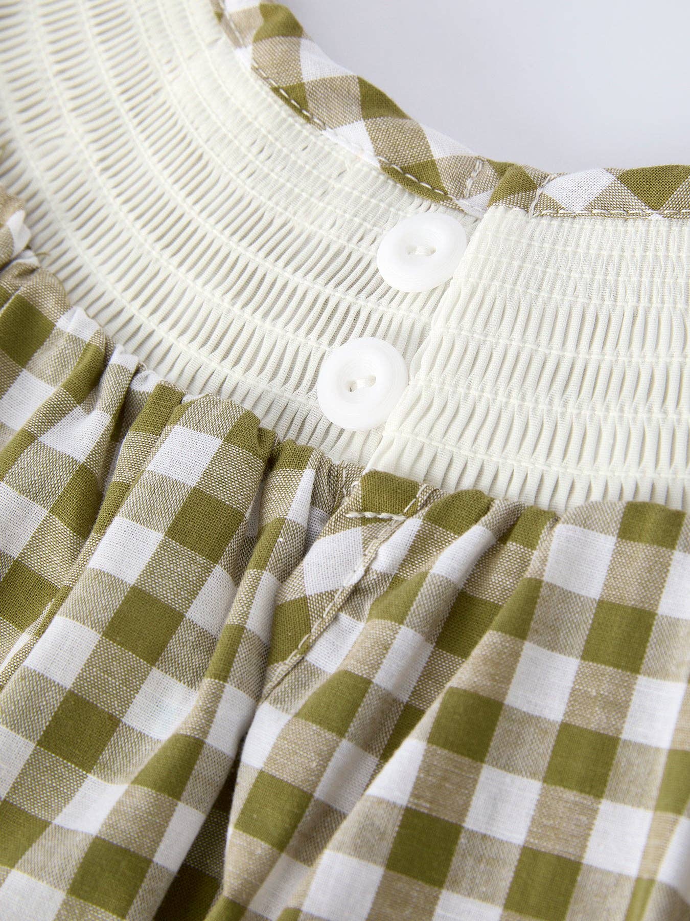 Green Plaid Fish Embroidered Baby Girls Smocked Dress