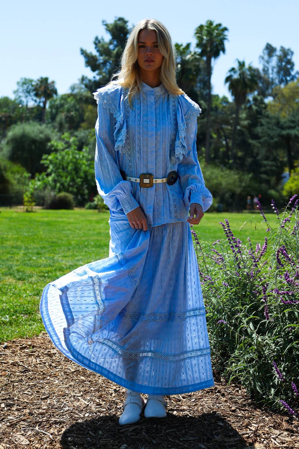 Tiered Ruffles Lace Trim Detail Top & Skirt Set