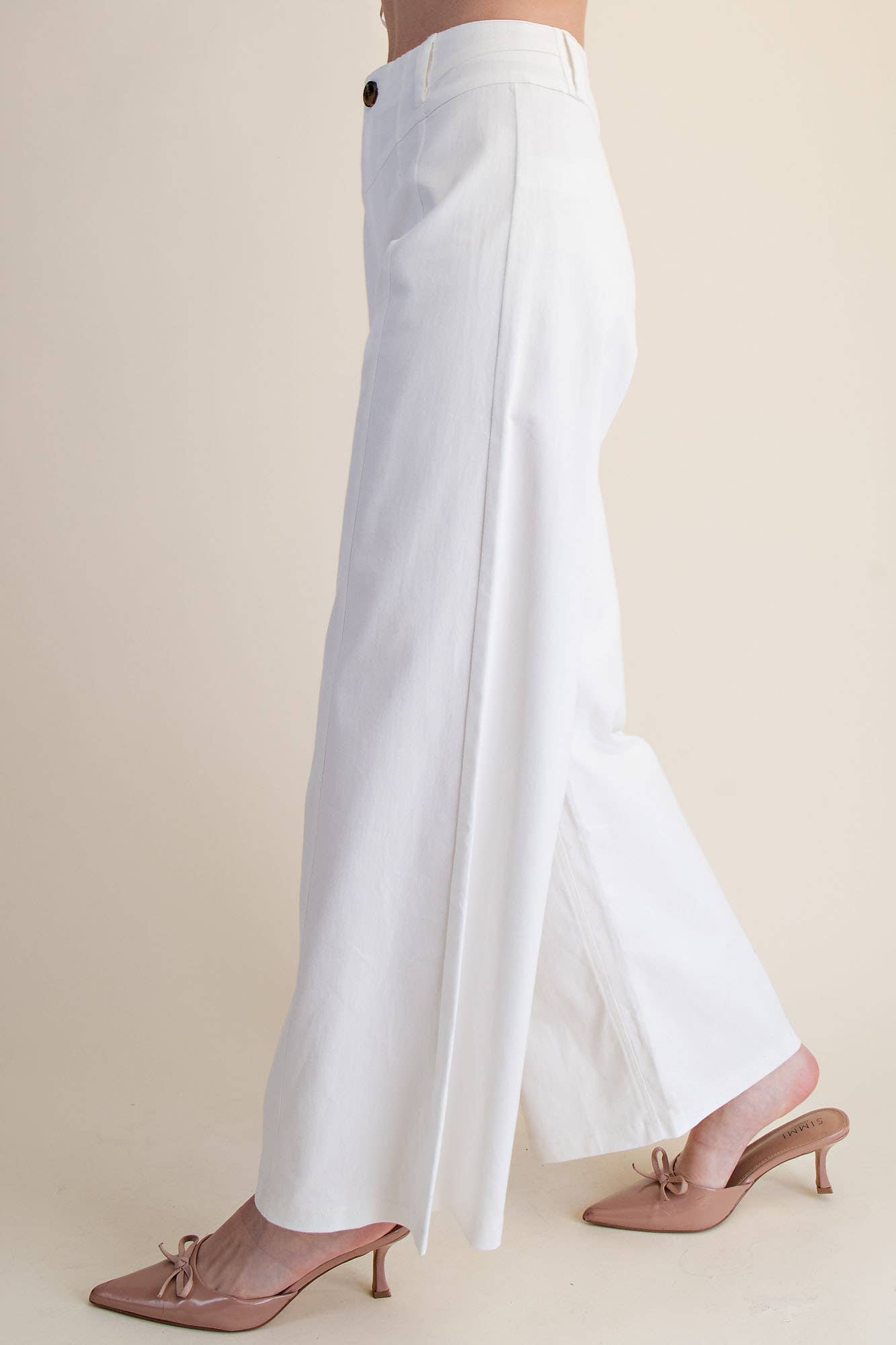 High Waist Front Yoke Seam Stretch Wide Leg Pants