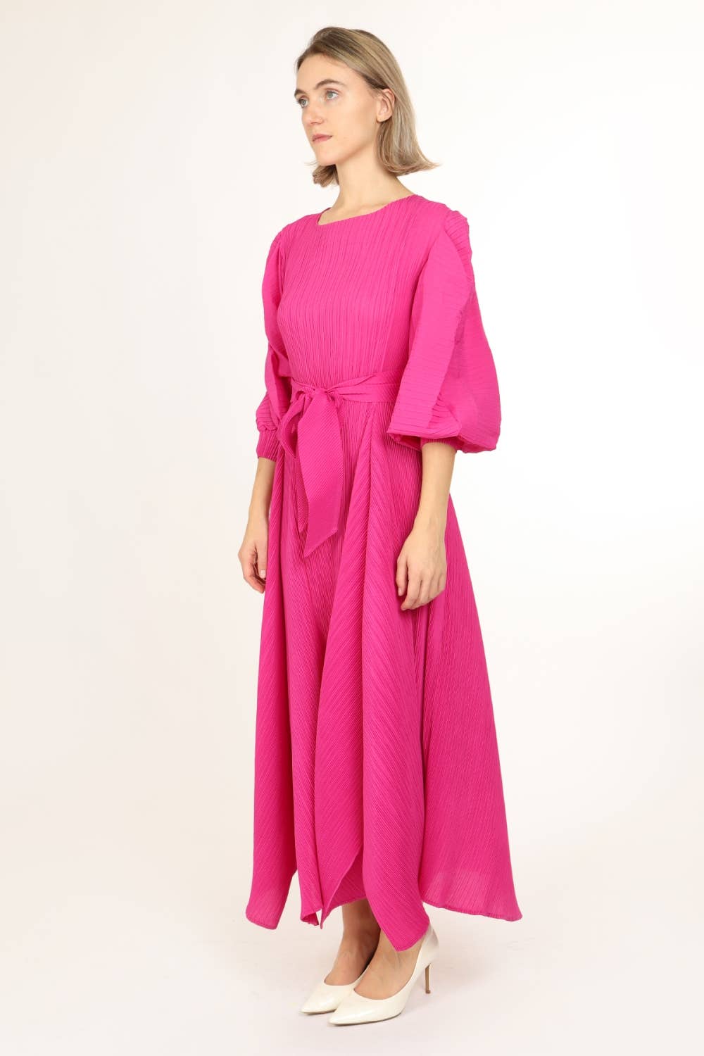 Bowtie Waist Pleats Maxi Dress