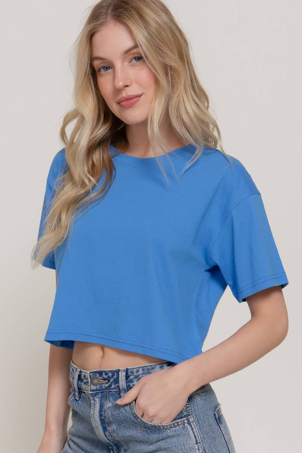 Short Sleeve Crew Neck Oversize Crop Cotton Knit Tee